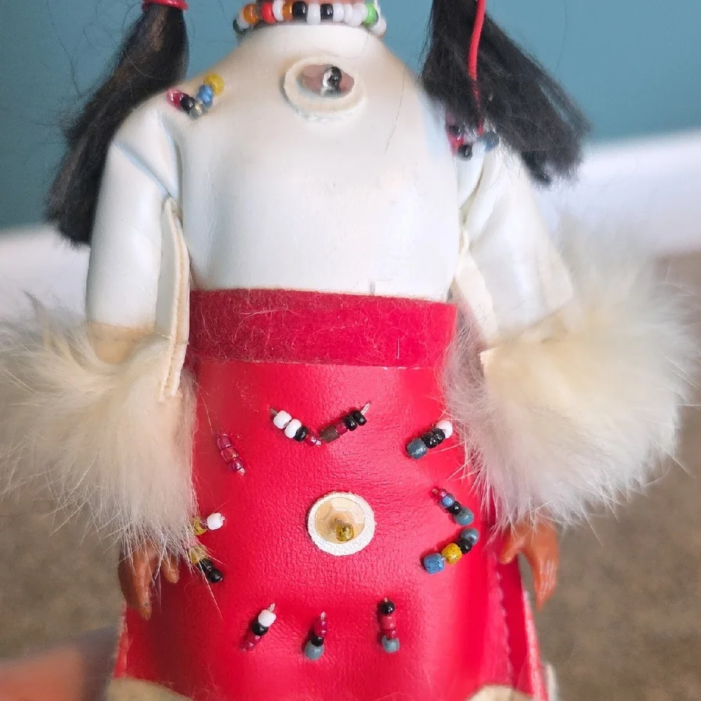 Vintage Red and White Doll with Beaded Details